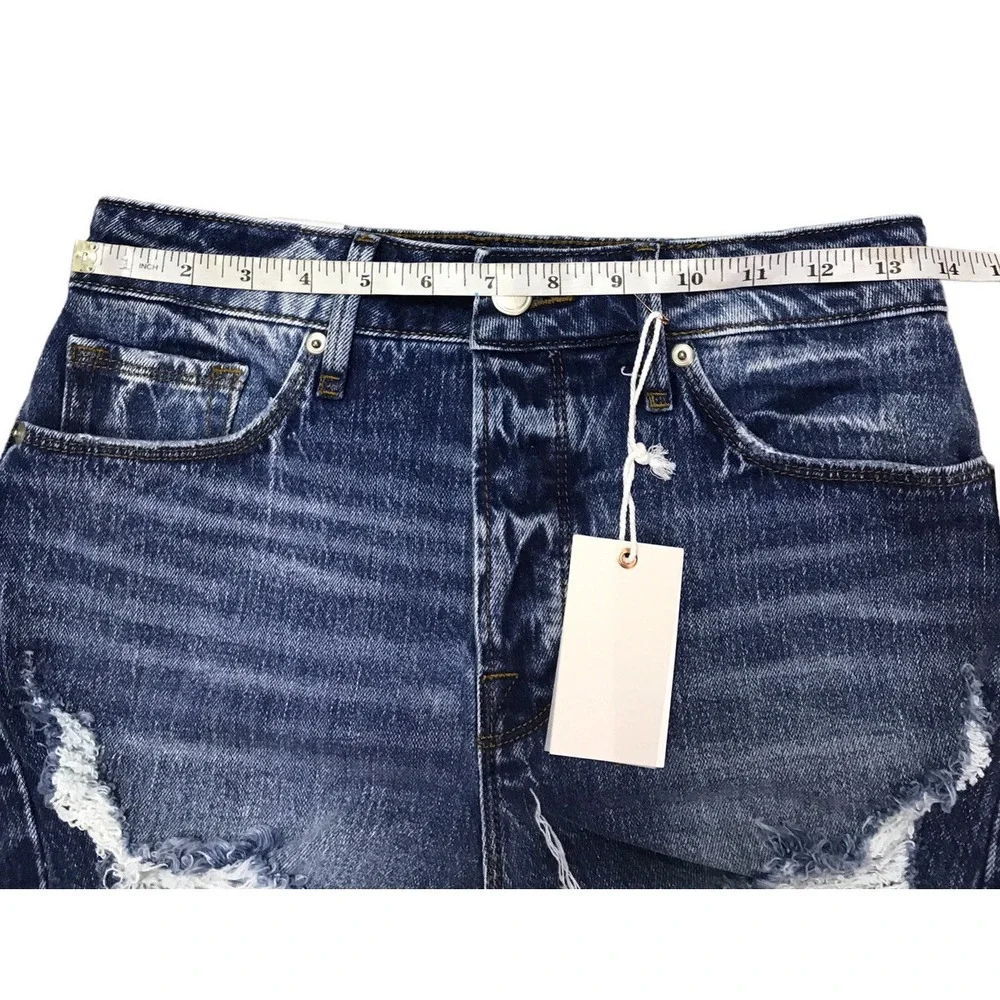 Good American bombshell cutoff denim shorts blue distressed high waisted Sz 0/25